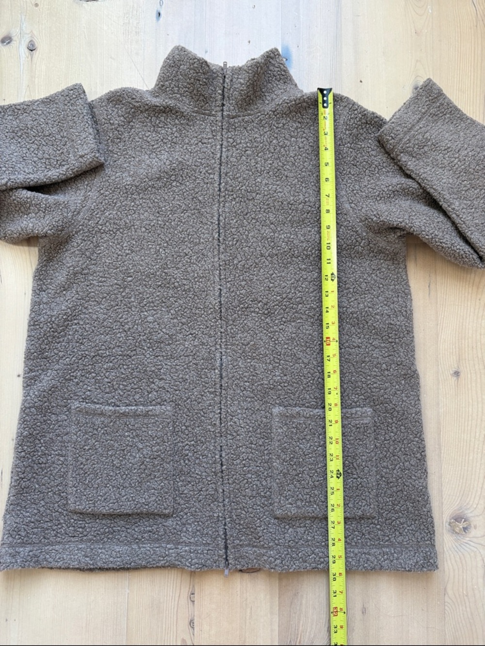Eileen Fisher Lightweight Wool Blend Tan Zip Front Teddy Jacket - Medium - Picture 8 of 8